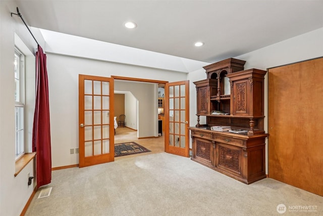 6611 Menzel Lake Rd, Granite Falls, WA 98252 - unfurnished office featuring french doors, light colored carpet, and recessed lighting