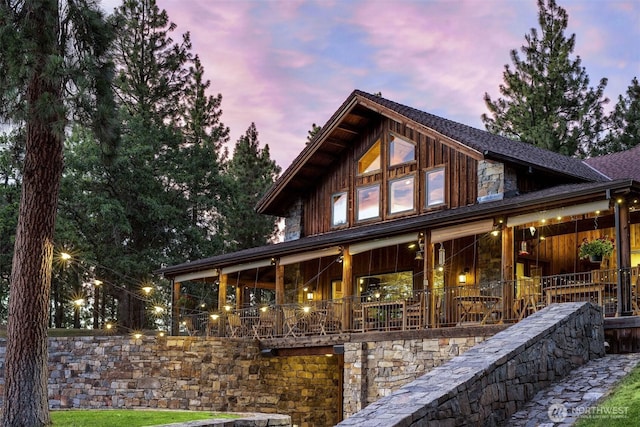 6286 Five Mile Rd, The Dalles, OR 98058 - back of house at dusk with board and batten siding
