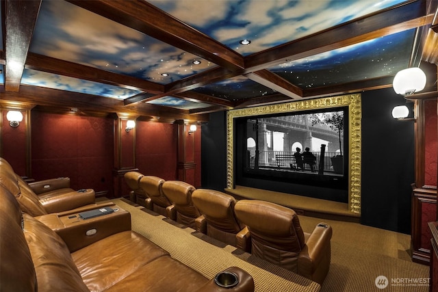 6286 Five Mile Rd, The Dalles, OR 98058 - carpeted home theater with beam ceiling and coffered ceiling