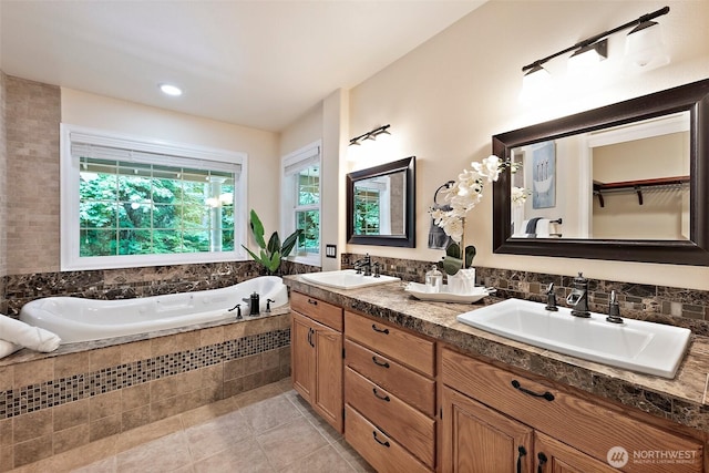 8495 Landing Ln SE, Port Orchard, WA 98367 - full bathroom featuring double vanity, a bath, and tile patterned floors