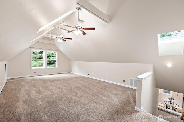 8495 Landing Ln SE, Port Orchard, WA 98367 - bonus room featuring carpet, lofted ceiling, and a ceiling fan