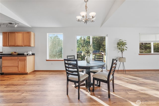 1910 192nd Avenue Ct SW, Lakebay, WA 98349 - dining area featuring light wood-style flooring, a chandelier, lofted ceiling, and track lighting
