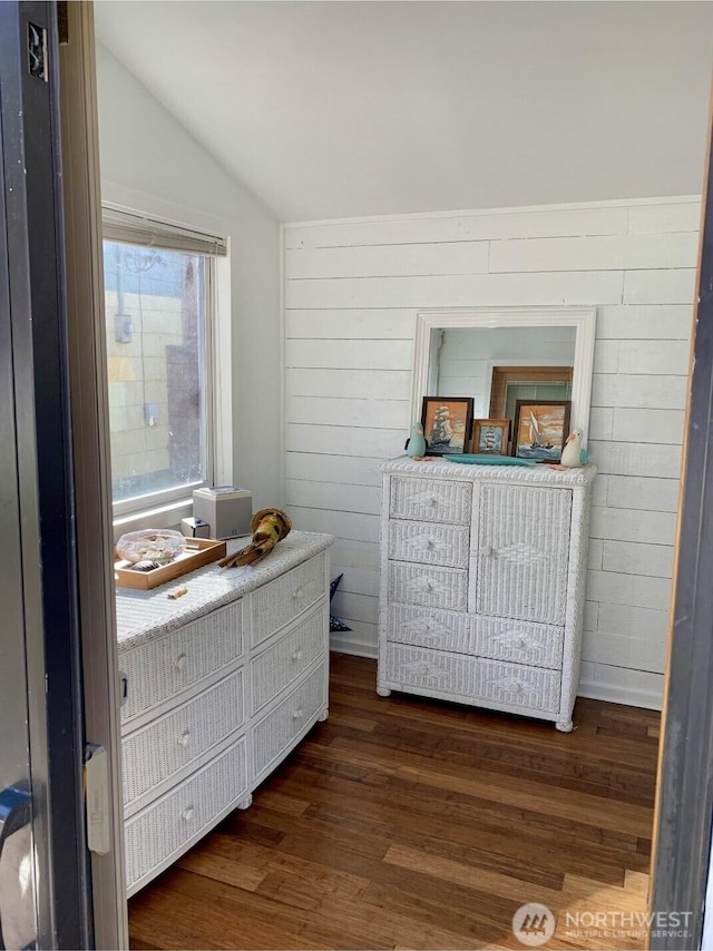 1215 199th Pl, Long Beach, WA 98631 - bedroom with lofted ceiling and dark wood finished floors