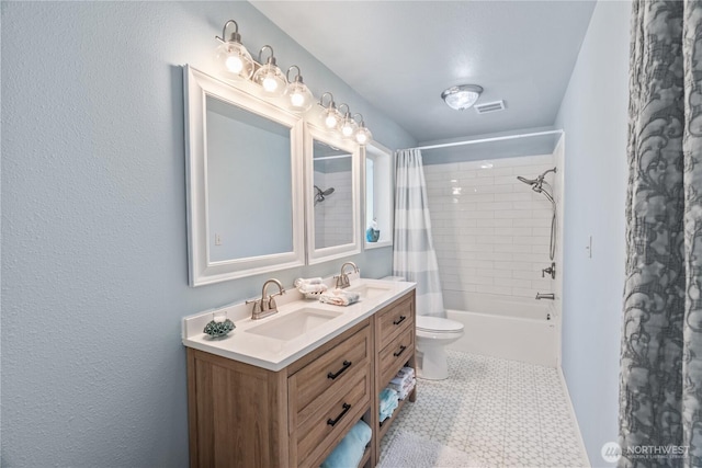 195 Ocean Shores Blvd SW, Ocean Shores, WA 98569 - bathroom featuring vanity, shower / bath combination with curtain, and tile patterned floors