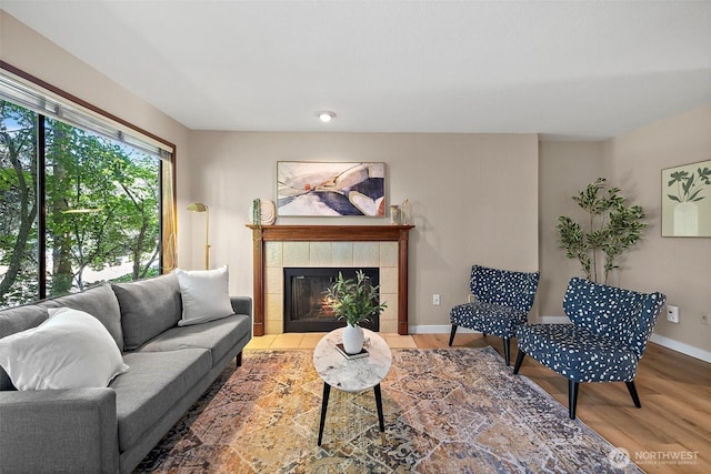 140 Summit Ave N Unit A6, Kent, WA 98030 - living room with wood finished floors and a tiled fireplace