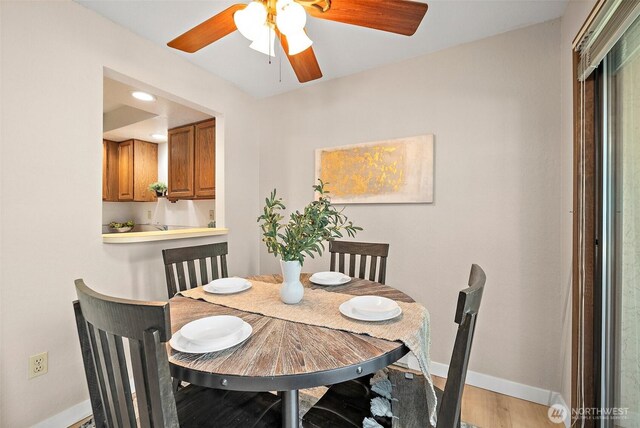 140 Summit Ave N Unit A6, Kent, WA 98030 - dining room featuring a ceiling fan and light wood-style flooring