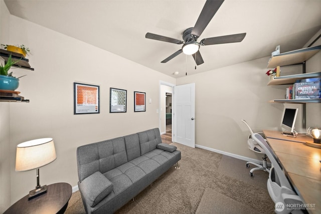 7514 Greenridge St SW, Olympia, WA 98512 - office area with ceiling fan, carpet flooring, and baseboards