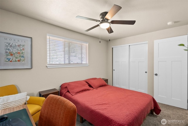 7514 Greenridge St SW, Olympia, WA 98512 - bedroom with carpet floors, a closet, and a ceiling fan