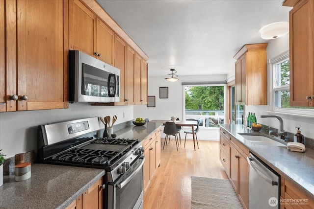3604 SW Graham St, Seattle, WA 98126 - kitchen with stainless steel appliances, plenty of natural light, light wood-type flooring, and dark countertops