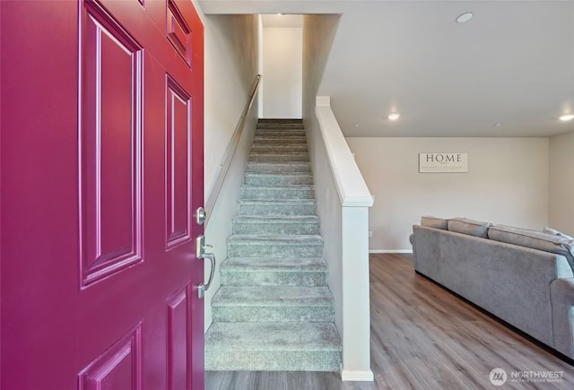 17401 118th Avenue Ct E Unit A, Puyallup, WA 98374 - staircase with wood finished floors and recessed lighting