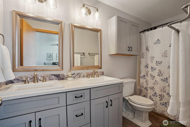 29664 127th Pl SE, Auburn, WA 98092 - full bathroom with double vanity and a shower with shower curtain