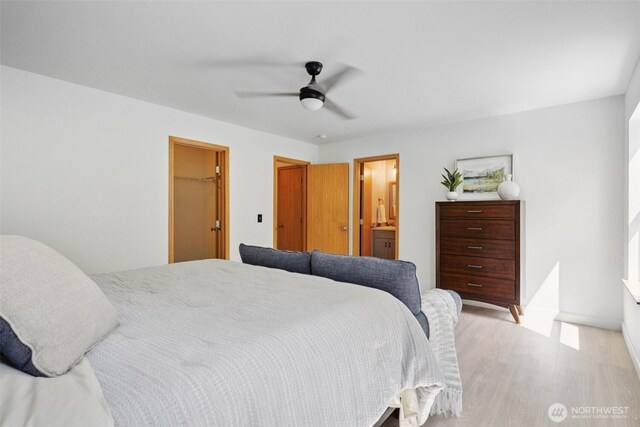 29664 127th Pl SE, Auburn, WA 98092 - bedroom featuring light wood-type flooring, a ceiling fan, and ensuite bath
