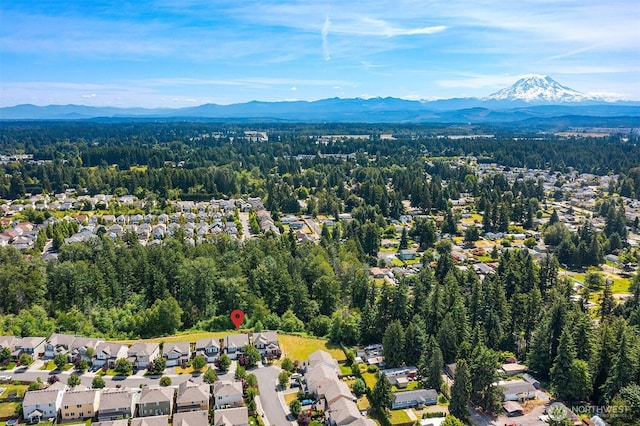 15527 E 82nd Ave E, Puyallup, WA 98375 - aerial view of property's location with a mountain backdrop and nearby suburban area