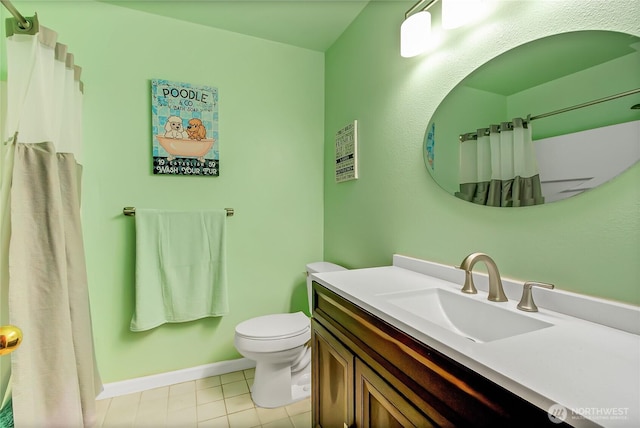 221 S Prairie Carbon River Rd E, South Prairie, WA 98385 - bathroom with tile patterned flooring, vanity, and a shower with shower curtain
