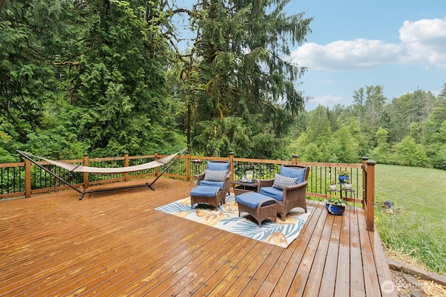 45908 SE Edgewick Rd, North Bend, WA 98045 - wooden deck with a wooded view