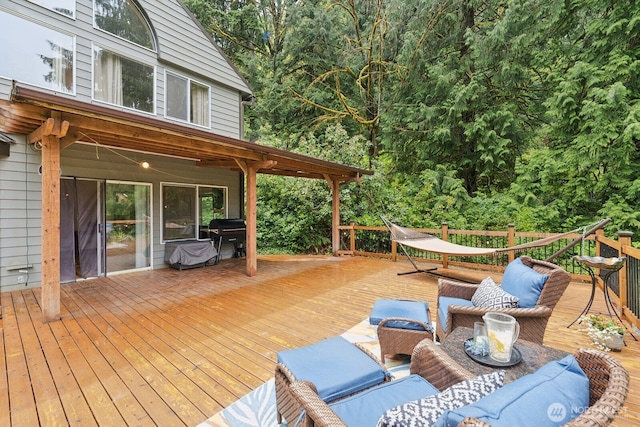 45908 SE Edgewick Rd, North Bend, WA 98045 - deck featuring area for grilling and an outdoor hangout area