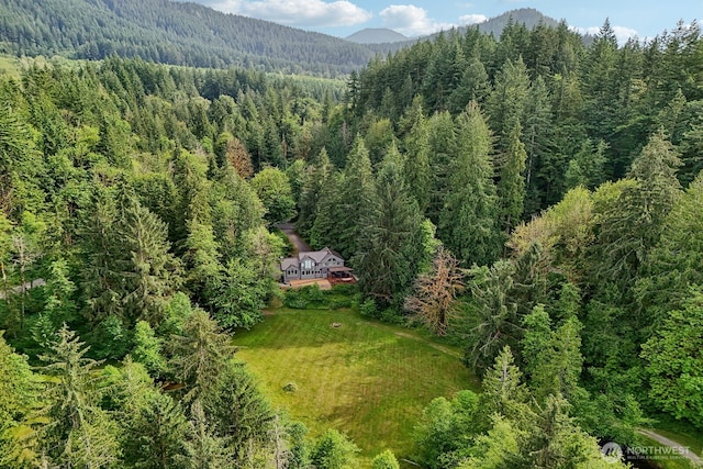 45908 SE Edgewick Rd, North Bend, WA 98045 - aerial view of property and surrounding area with a heavily wooded area and mountains