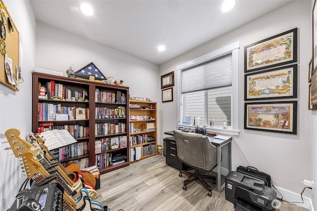 4123 Stuart Cir, Ferndale, WA 98248 - office area featuring wood finished floors and recessed lighting