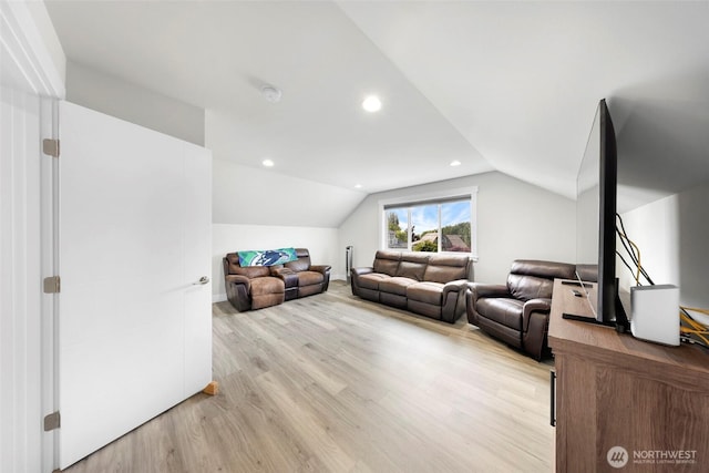 4123 Stuart Cir, Ferndale, WA 98248 - home theater room with lofted ceiling, light wood-style floors, and recessed lighting