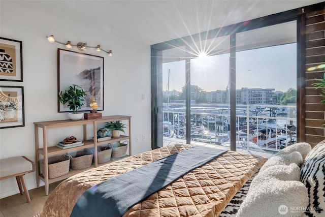 9500 Rainier Ave S Unit 303, Seattle, WA 98118 - bedroom featuring access to exterior, a city view, and wood finished floors