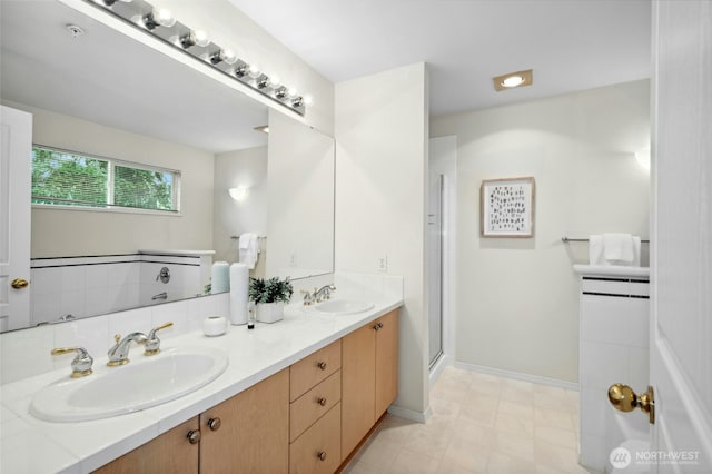 2840 139th Ave SE Unit 9, Bellevue, WA 98005 - full bathroom with double vanity and an enclosed shower