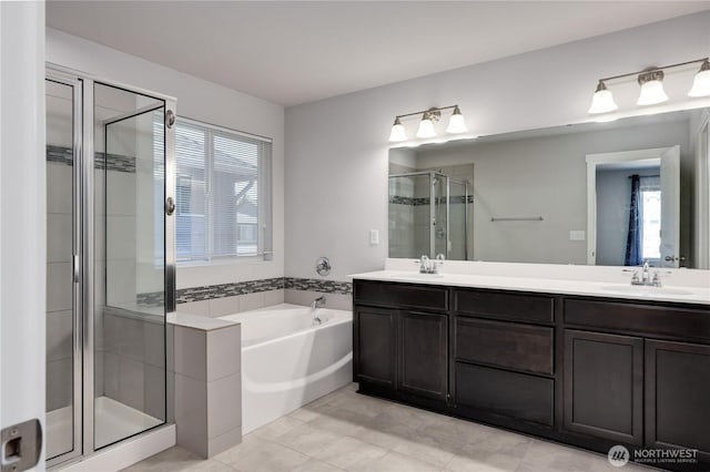 4236 SW Colbert Way, Port Orchard, WA 98367 - full bath with a shower stall, a garden tub, double vanity, and tile patterned flooring