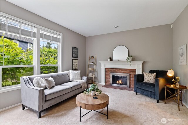 11318 34th Dr SE, Everett, WA 98208 - living area with light colored carpet and a brick fireplace