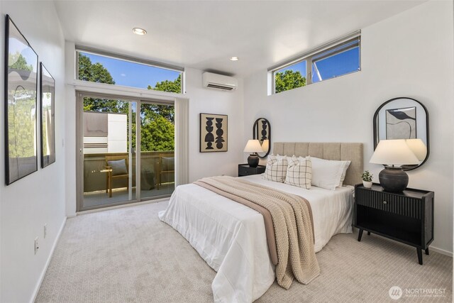 721 26th Ave S Unit B, Seattle, WA 98144 - carpeted bedroom featuring a wall mounted air conditioner, access to outside, and recessed lighting