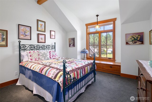 401 Quail Valley Rd, Cle Elum, WA 98922 - bedroom with dark colored carpet and lofted ceiling