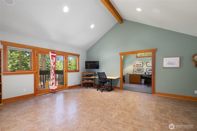 401 Quail Valley Rd, Cle Elum, WA 98922 - office space with beam ceiling, high vaulted ceiling, plenty of natural light, and recessed lighting