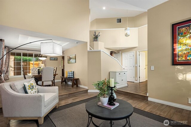 15214 102nd Ave NE, Bothell, WA 98011 - living area featuring wood finished floors and a high ceiling
