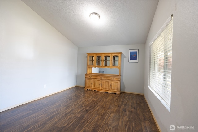 6321 199th Loop SW, Rochester, WA 98579 - empty room with lofted ceiling, dark wood finished floors, and a textured ceiling