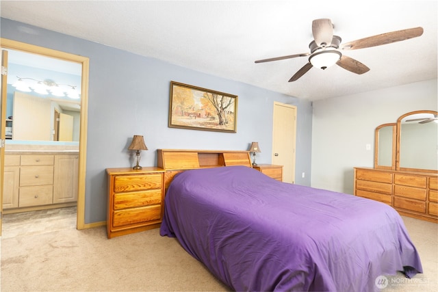 6321 199th Loop SW, Rochester, WA 98579 - bedroom featuring light colored carpet, ceiling fan, and ensuite bathroom