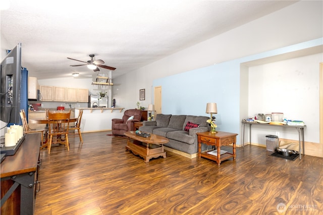 6321 199th Loop SW, Rochester, WA 98579 - living room with ceiling fan, dark wood finished floors, and vaulted ceiling