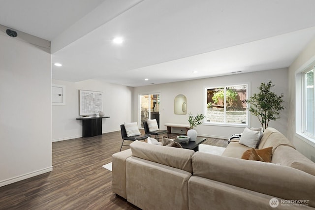 4935 163rd Pl SE, Bellevue, WA 98006 - living area with dark wood finished floors and recessed lighting