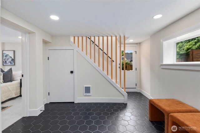 2939 36th Ave S, Seattle, WA 98144 - entryway with healthy amount of natural light, recessed lighting, dark tile patterned flooring, and stairs