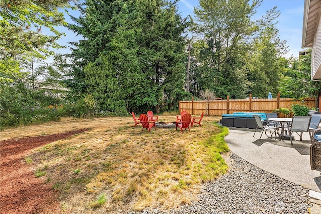 20523 193rd Avenue Ct E, Orting, WA 98360 - view of yard featuring an outdoor living space with a fire pit and a patio