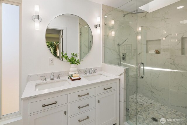 12569 37th Ave NE, Seattle, WA 98125 - bathroom with a marble finish shower and double vanity