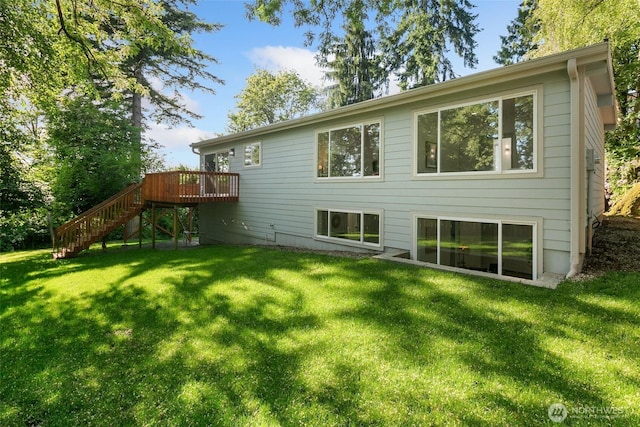 12569 37th Ave NE, Seattle, WA 98125 - back of property with stairs, a wooden deck, and a yard