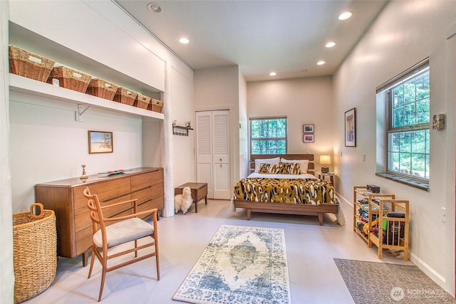 87 Levon Ln, Orcas Island, WA 98243 - bedroom with recessed lighting, a closet, and a high ceiling