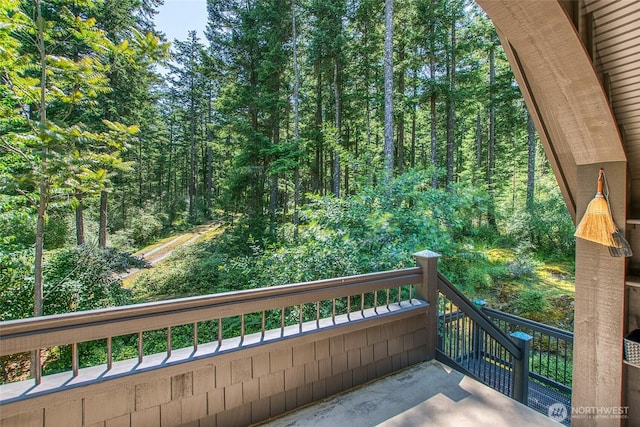 87 Levon Ln, Orcas Island, WA 98243 - balcony featuring a forest view