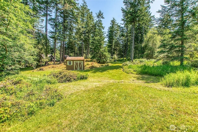 87 Levon Ln, Orcas Island, WA 98243 - view of green lawn featuring a storage shed
