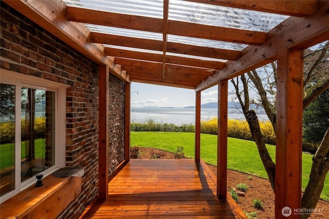 3851 Cliffside Dr, Bellingham, WA 98225 - wooden deck with a water view and a lawn