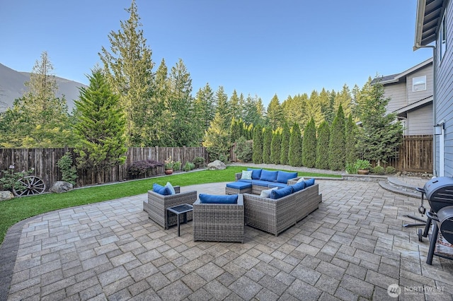3592 SE 16th St, North Bend, WA 98045 - fenced backyard with an outdoor living space and a patio