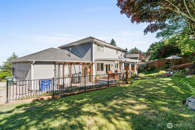 16508 39th Street Ct E, Lake Tapps, WA 98391 - back of property with a pergola, a fenced backyard, and a patio area