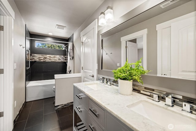 1132 121st St E, Tacoma, WA 98445 - full bath with double vanity, shower / tub combo, and tile patterned floors