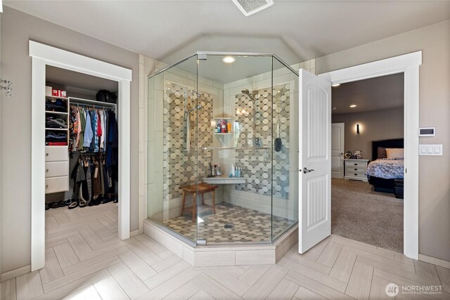 1132 121st St E, Tacoma, WA 98445 - ensuite bathroom featuring a stall shower, a spacious closet, and recessed lighting