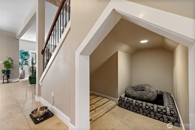 1132 121st St E, Tacoma, WA 98445 - stairs with tile patterned flooring, recessed lighting, and vaulted ceiling