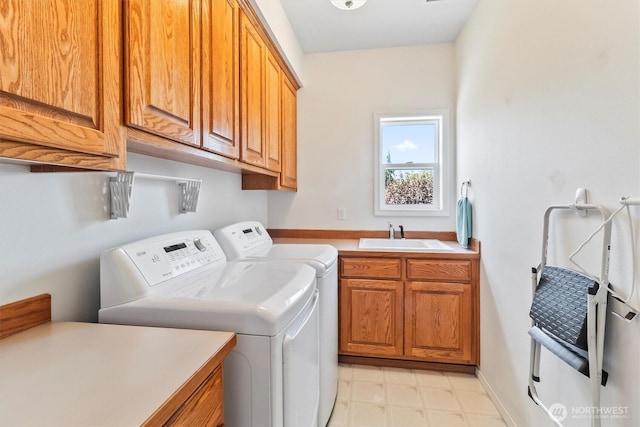 3819 Ridge Ct, Mount Vernon, WA 98274 - laundry room with cabinet space, washer and dryer, and light flooring