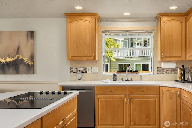 9119 185th Pl SW, Edmonds, WA 98026 - kitchen featuring black electric stovetop, dishwasher, decorative backsplash, light countertops, and recessed lighting